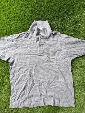 Lacoste Men's Light Gray Piqué Polo with Green Crocodile Logo